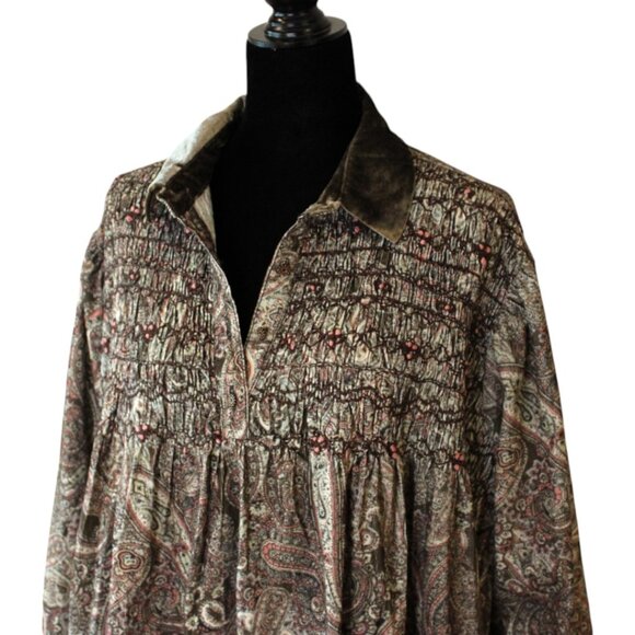 Free People Lucille Corduroy Mini Dress XS Cocoa Combo Babydoll Silhouette 229 - Picture 10 of 12